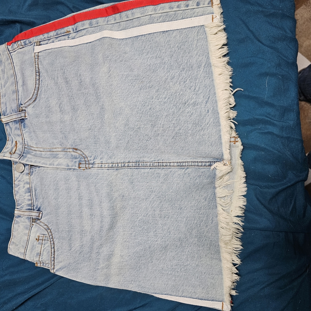 Levi's Denim Fringe Skirt with Red Accent
